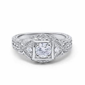 Antique Style Engagement Ring Simulated Cubic Zirconia 925 Sterling Silver